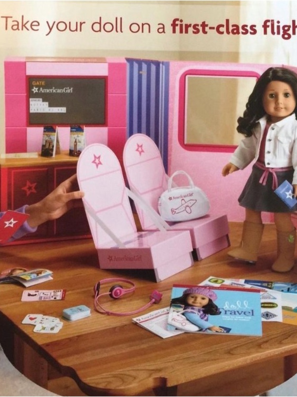 American Girl Pink First-Class Doll Airplane Seat Set with Travel Bag
